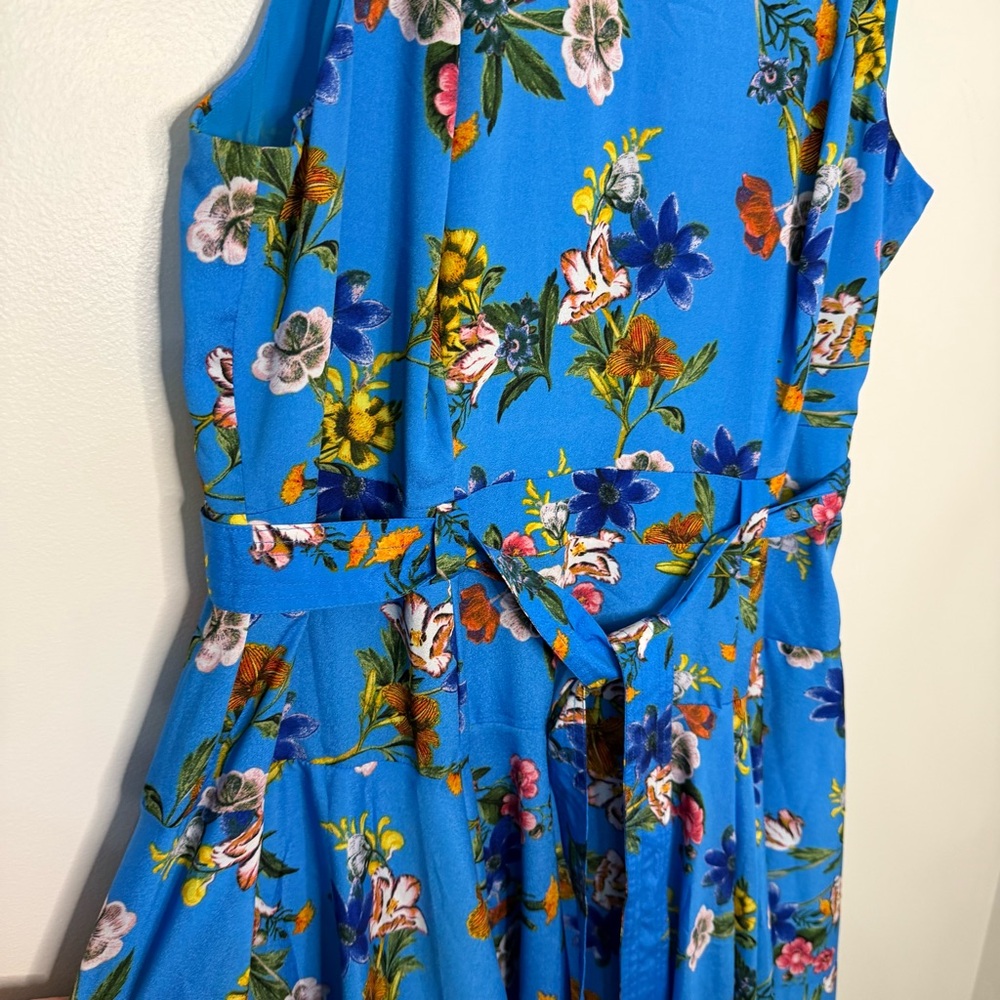 Calvin Klein Blue Floral Midi Dress Sleeveless Women's Size 16W Beach Resort - Picture 5 of 9